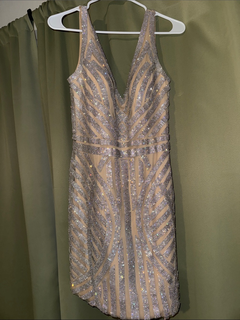 JVN by Jovani Nude Mini Dress with Rhinestones